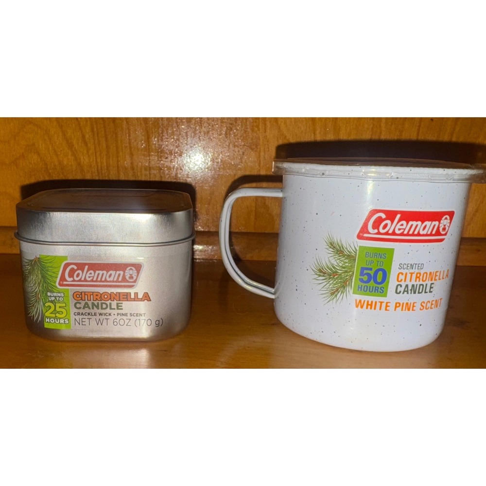 Coleman Citronella Candle Tin Mug White Pine Scent Outdoor Bug Repellent